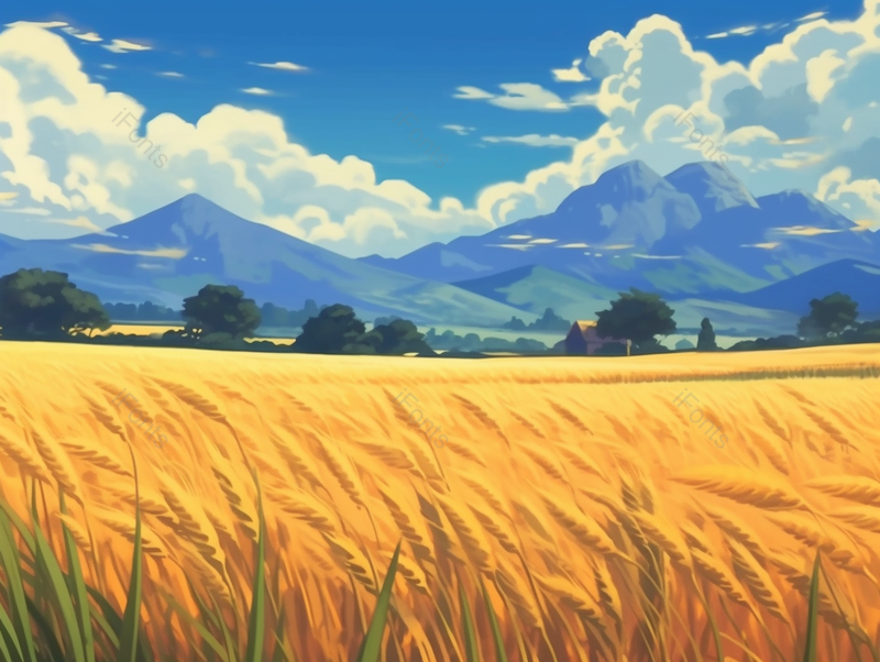 手绘夏季小满乡村田园农场风景,插画/手绘图,插画/手绘图库,插画/手绘图下载,插画/手绘